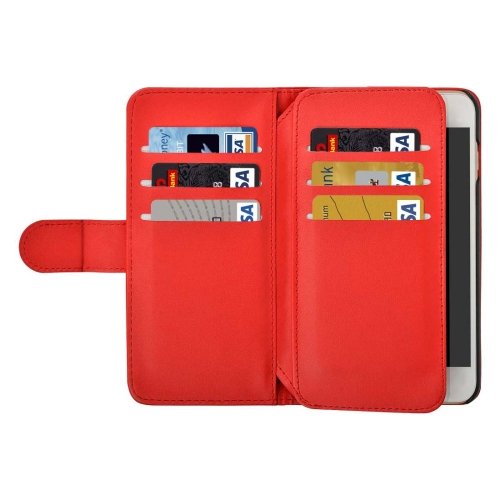 For iPhone 7 Plus Red Flip Leather Case with Card Slots, Wallet & Lanyard