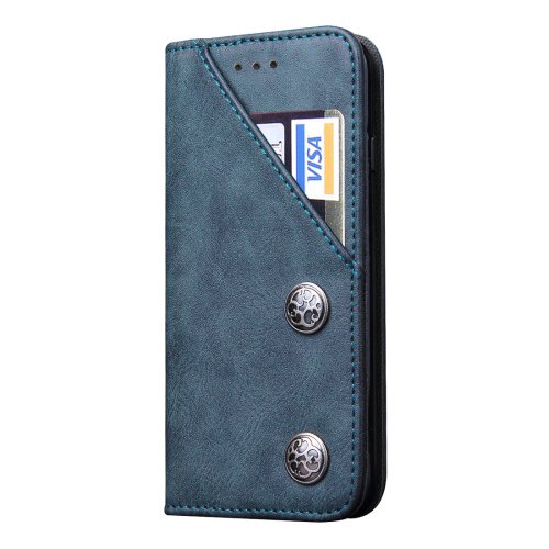 For iPhone 7 Plus Bronze Texture Dark Blue Leather Case with Holder & Card Slots