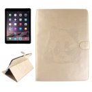 For iPad Air 2/iPad 6 Gold Embossed Panda Leather Case with Holder, Card Slots & Wallet