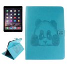 For iPad Air 2/iPad 6 Blue Embossed Panda Leather Case with Holder, Card Slots & Wallet