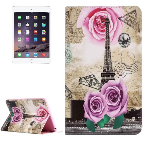 For IPad Mimi 4 Rose Tower Pattern Horizontal Flip Leather Case with Holder