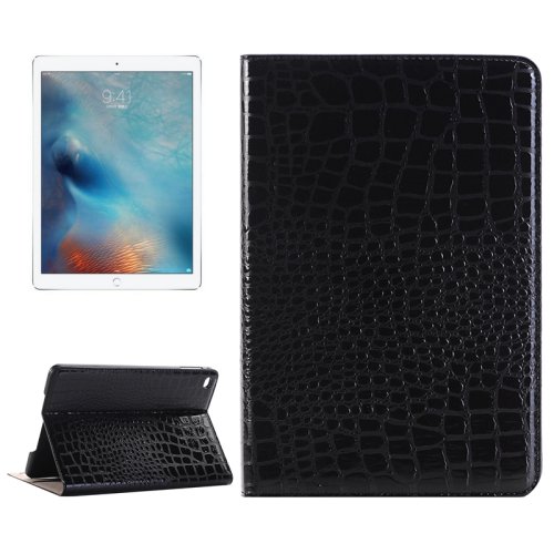 For iPad Pro 12.9" Black Crocodile Leather Case with Holder, Card Slots & Wallet