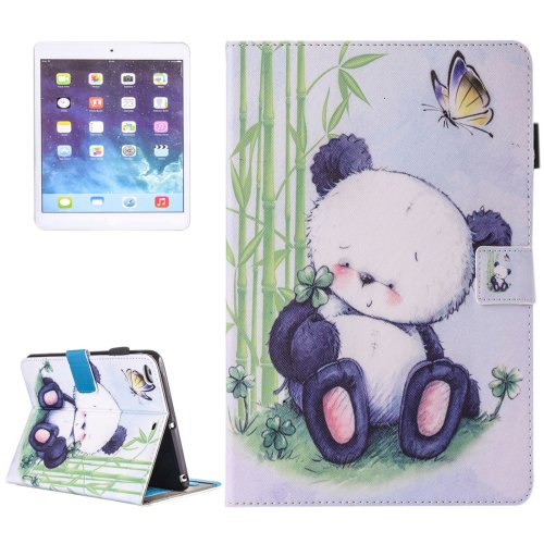 For iPad Air 2/iPad 6 Panda Pattern Leather Case with Holder, Card/Pen Slots & Wallet