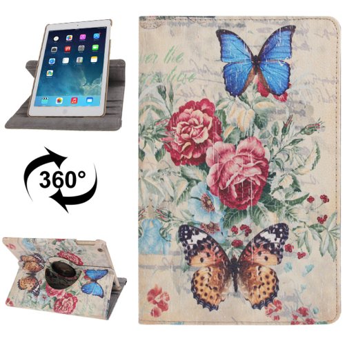 For iPad Air Rotatable Butterfly Pattern Leather Case with 3 Gears Holder