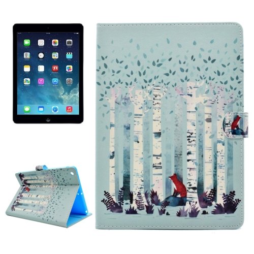 For iPad Air/iPad 5 Forest Fox Pattern Leather Case with Holder; Card Slots & Wallet
