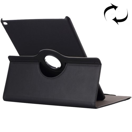 For iPad Pro 12.9" Black Cloth Smart Cover Leather Protective Case with Rotating Holder & Card slots
