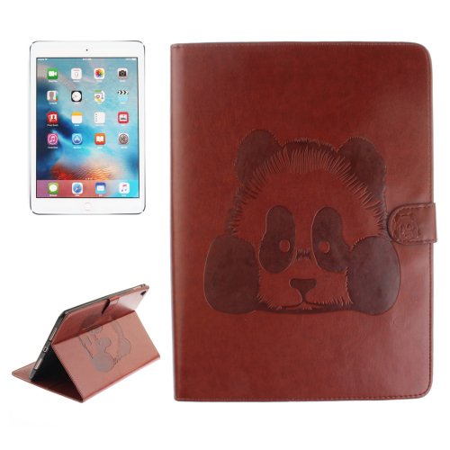 For iPad Pro 9.7" Coffee Embossed Panda Leather Case with Holder, Card Slots & Wallet