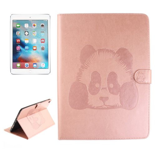For iPad Pro 9.7" Pink Embossed Panda Leather Case with Holder, Card Slots & Wallet