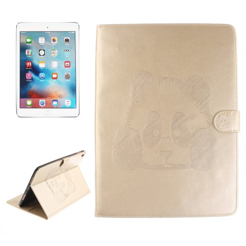 For iPad Pro 9.7" Gold Embossed Panda Leather Case with Holder, Card Slots & Wallet