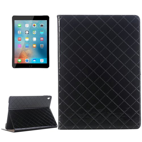 For iPad Pro 9.7" Grid Black Flip Leather Case with Card Slots, Holder & Wallet