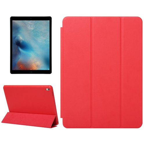 For iPad Pro 9.7" Red Solid Color Smart Cover Leather Case with 3 Fold Holder