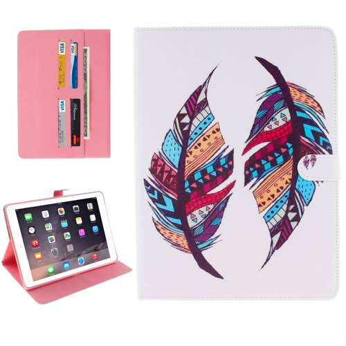 For iPad Pro 9.7" Feather Pattern Flip Leather Case with Holder, Card Slots & Wallet