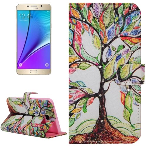 For Galaxy Note 5 Tree Diamond Leather Case with Holder, Wallet & Card Slots