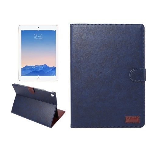 For iPad Pro 9.7" Dark Blue Crazy Horse Leather Smart Case with Holder, Card Slots & Wallet