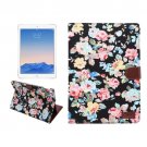 For iPad Pro 9.7" Black Flowers Cloth Leather Smart Case with Holder, Card Slots & Wallet