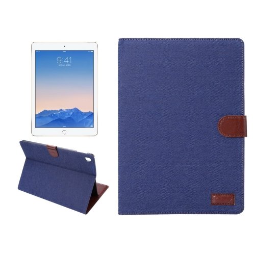 For iPad Pro 9.7" Dark Blue Denim Leather Smart Case with Holder, Card Slots & Wallet