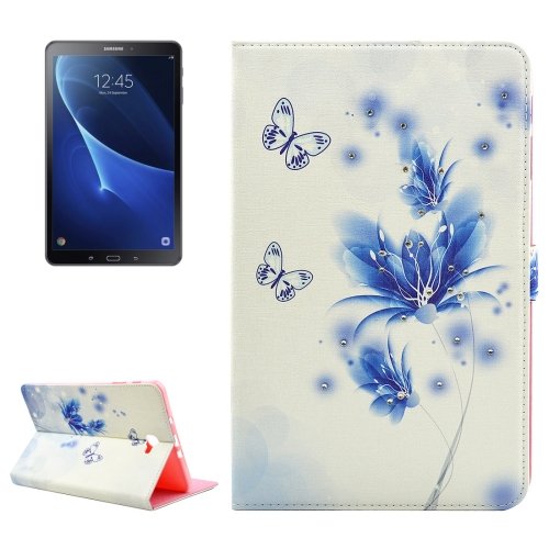 For Tab A 10.1/P580 Blue Flower Pattern Diamond Leather Case with Holder