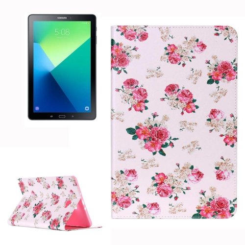 For Tab A 10.1/P580 Rose Pattern Leather Case with Holder, Card Slots & Wallet