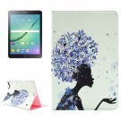For Tab S2 9.7/T815 Blue Flower Girl Diamond Flip Leather Case with Holder