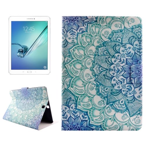 For Tab S2 9.7/T815 Flower PC + PU Leather Case with Holder & Card Slots