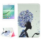 For Tab S2 8.0/T715 Blue Flower Girl Pattern Diamond Flip Leather Case with Holder