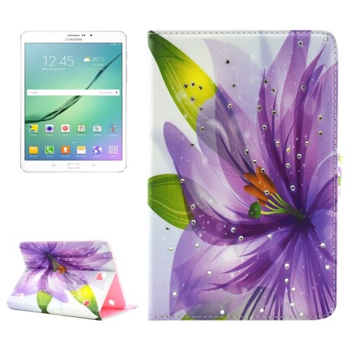 For Tab S2 8.0/T715 Flower Pattern Diamond Flip Leather Case with Holder