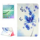 For Tab S2 8.0/T715 Blue Flower Pattern Diamond Flip Leather Case with Holder