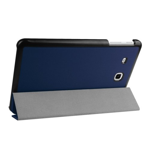 For Tab E 9.6 Dark Blue 3-floding Custer Texture Leather Case with Holder