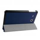For Tab E 9.6 Dark Blue 3-floding Custer Texture Leather Case with Holder