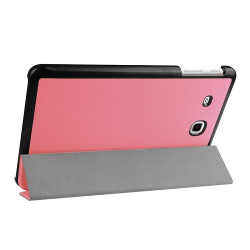 For Tab E 9.6 Pink 3-floding Custer Texture Leather Case with Holder