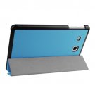 For Tab E 9.6 Blue 3-floding Custer Texture Leather Case with Holder