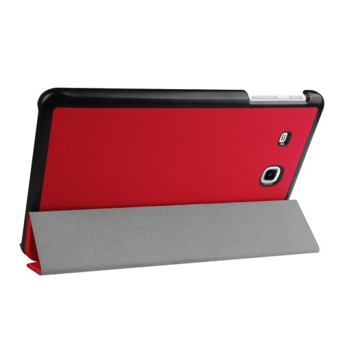 For Tab E 9.6 Red 3-floding Custer Texture Leather Case with Holder