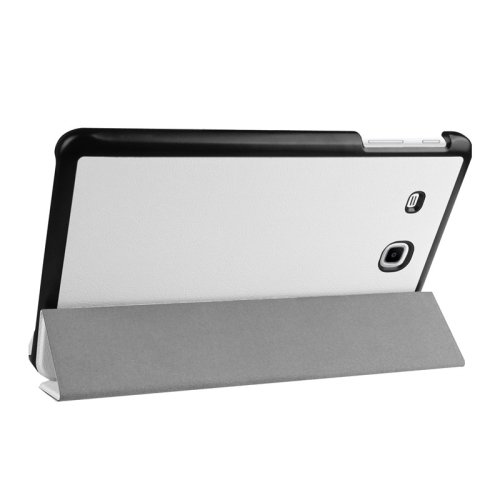 For Tab E 9.6 White 3-floding Custer Texture Leather Case with Holder