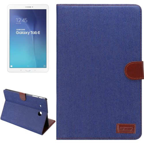 For Tab E 9.6 Dark Blue Denim Texture Leather Case with Wallet, Card Slots & Holder