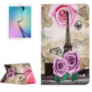 For Galaxy Tab E 9.6 Rose Tower Pattern Flip Leather Case with Holder