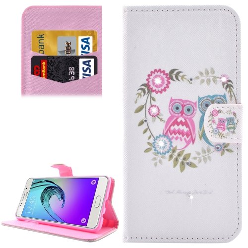For Galaxy A5(2016) Owl Couples Pattern Leather Case with Holder, Card Slots & Wallet