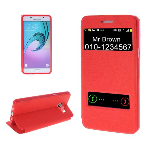For Galaxy A5(2016) Red Oracle TPU + PU Leather Case with Caller ID Window & Holder