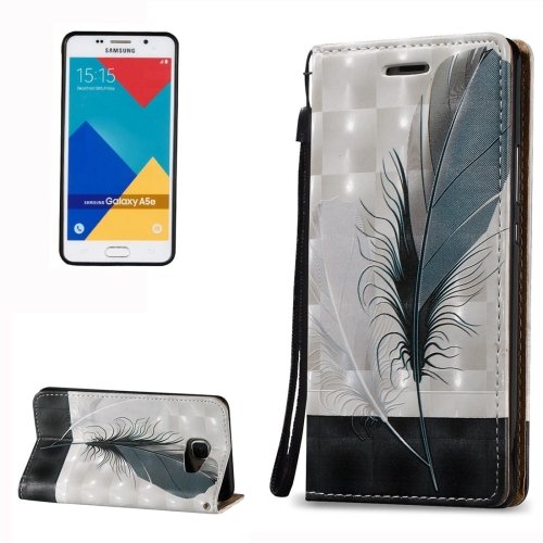 For Galaxy A5(2016) Feather 3D Leather Case with Holder, Card Slots & Lanyard