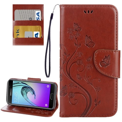 For Galaxy A5(2017) Brown Embossing Leather Case with Holder, Card Slots & Wallet