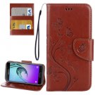For Galaxy A5(2017) Brown Embossing Leather Case with Holder, Card Slots & Wallet