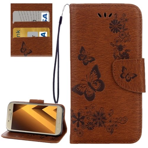 For Galaxy A5(2017) Brown Embossing Leather Case with Holder, Card Slots & Wallet