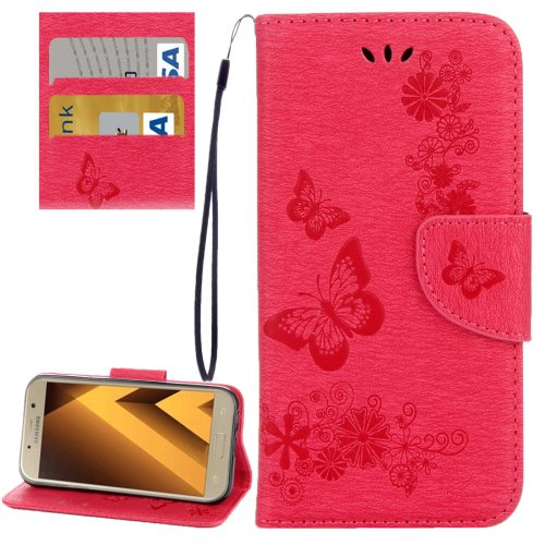For Galaxy A5(2017) Red Embossing Leather Case with Holder, Card Slots & Wallet