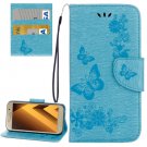 For Galaxy A5(2017) Blue Embossing Leather Case with Holder, Card Slots & Wallet