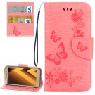 For Galaxy A5(2017) Pink Embossing Leather Case with Holder, Card Slots & Wallet
