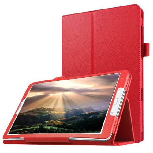 For Galaxy Tab E 8.0 Red Litchi Texture Flip Solid Color Leather Case with Holder