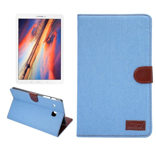 For Galaxy Tab E 8.0 Blue Jeans Texture Smart cover Case with Holder, Card Slot & Wallet