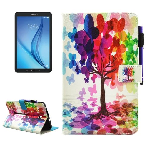 For Galaxy Tab E 8.0 Tree Smart Cover Leather Case with Holder & Card Slots & Wallet
