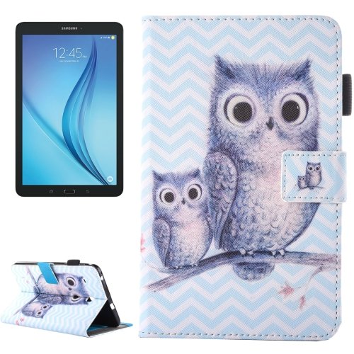 For Galaxy Tab E 8.0 Wave Owl Pattern Flip Leather Case with Holder & Card/Pen Slots