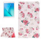 For Galaxy Tab A 9.7 Rose Pattern Horizontal Flip Leather Case with Holder