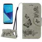 For Galaxy S8 Grey Butterflies Flip Leather Case with Holder, Card Slots & Wallet
